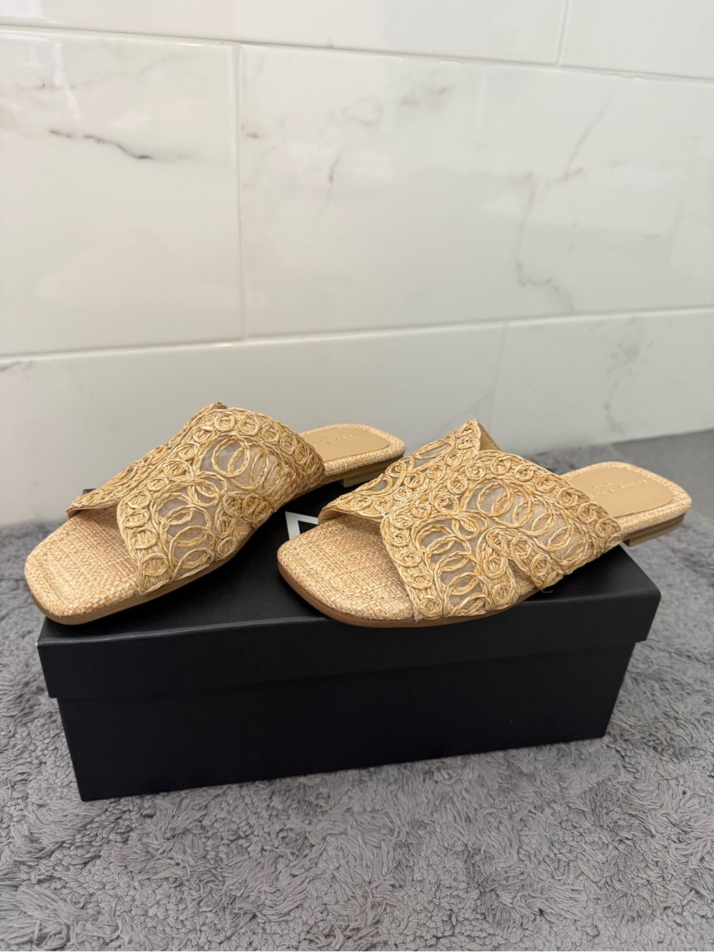 Marc Fisher Natural Woven Slide Mules